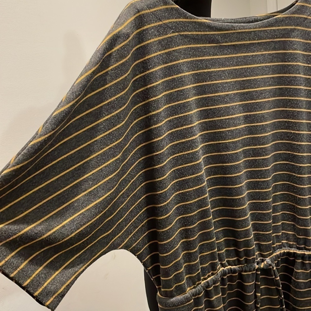 Emma & Michele Dress Women Size XL Gray Yellow Stripes Drawstring Knit
